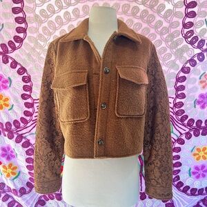 Express Brown Teddy Jacket with Lace Sleeves